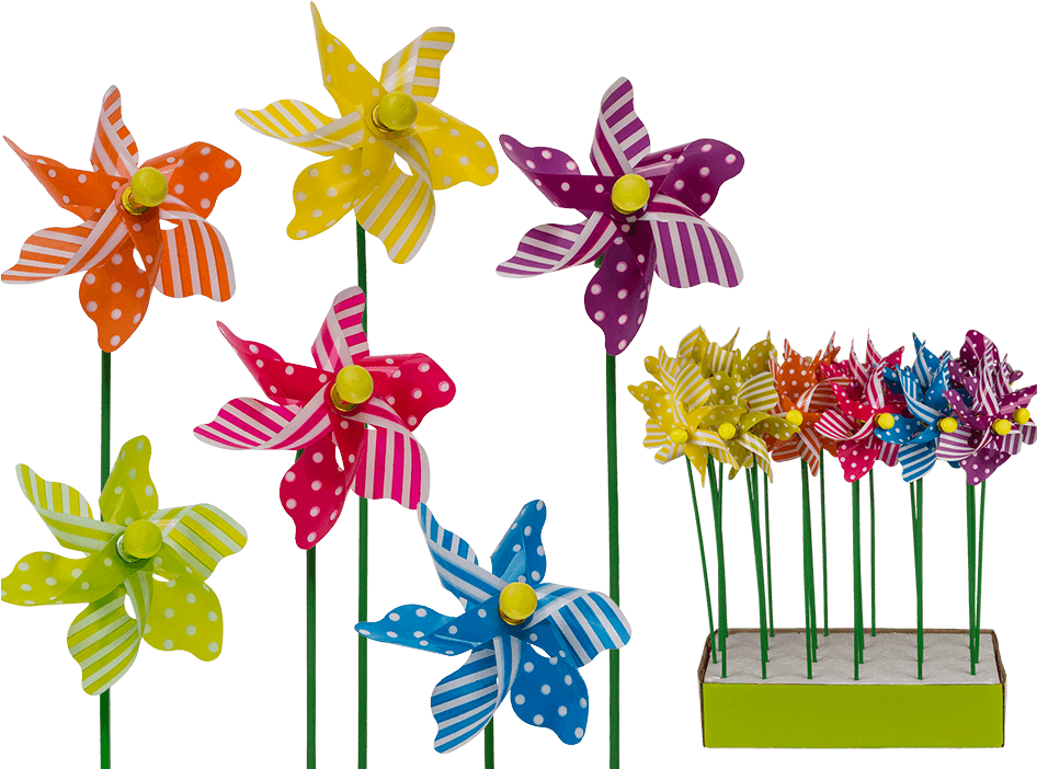 Windmill With Stripes & Polka Dot Decor On Green Stick Clipart (945x709), Png Download