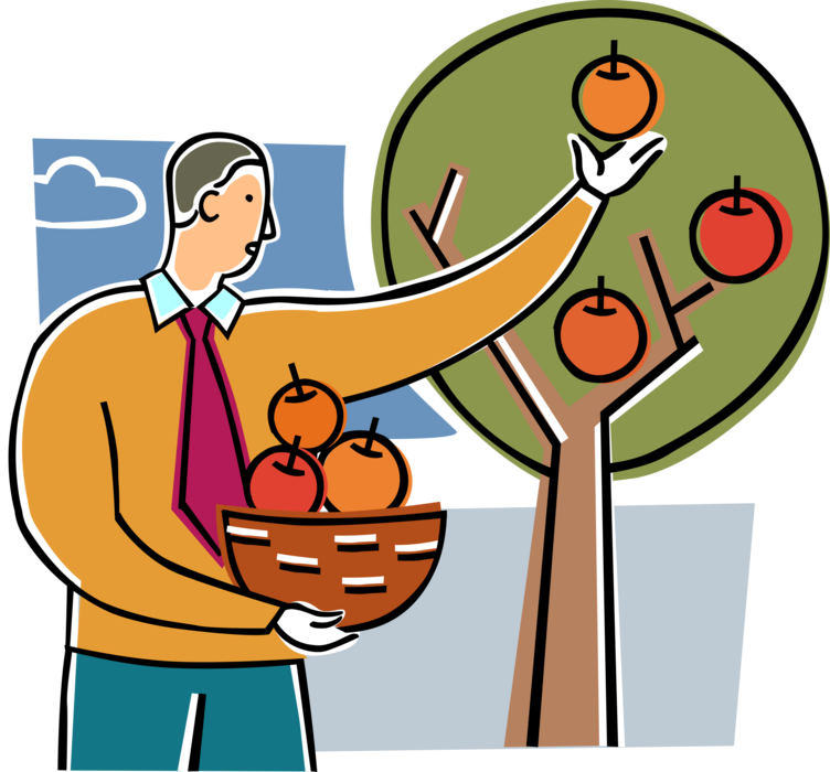 Vector Illustration Of Businessman Picks Ripe Fruit Clipart (752x700), Png Download