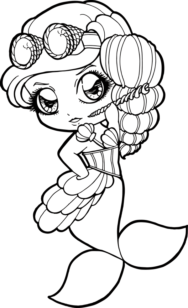 Drawing Shell Mermaid Clipart (600x983), Png Download