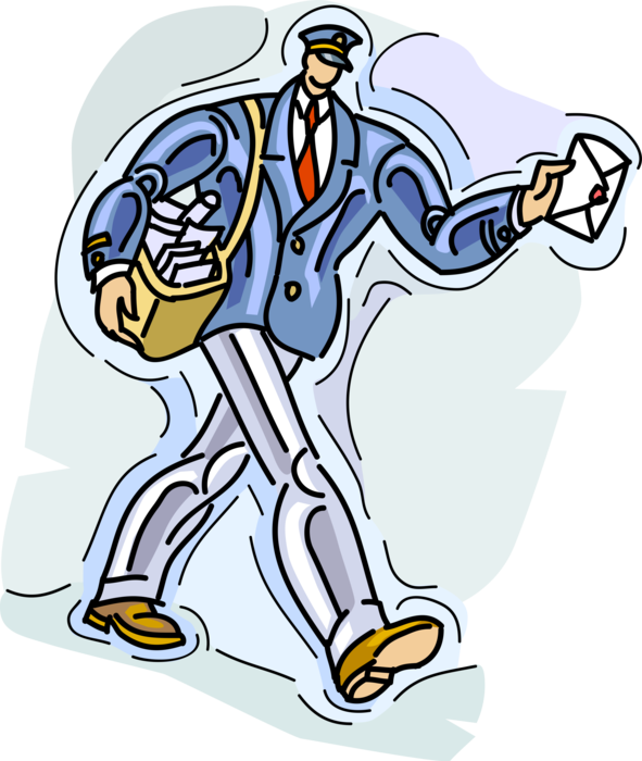 Vector Illustration Of Postal Mailman Delivers Envelopes Clipart (591x700), Png Download