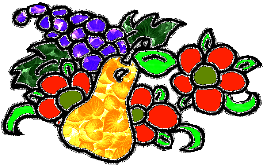 Three Pear, Grapes Flowers Stamps Clipart (903x542), Png Download