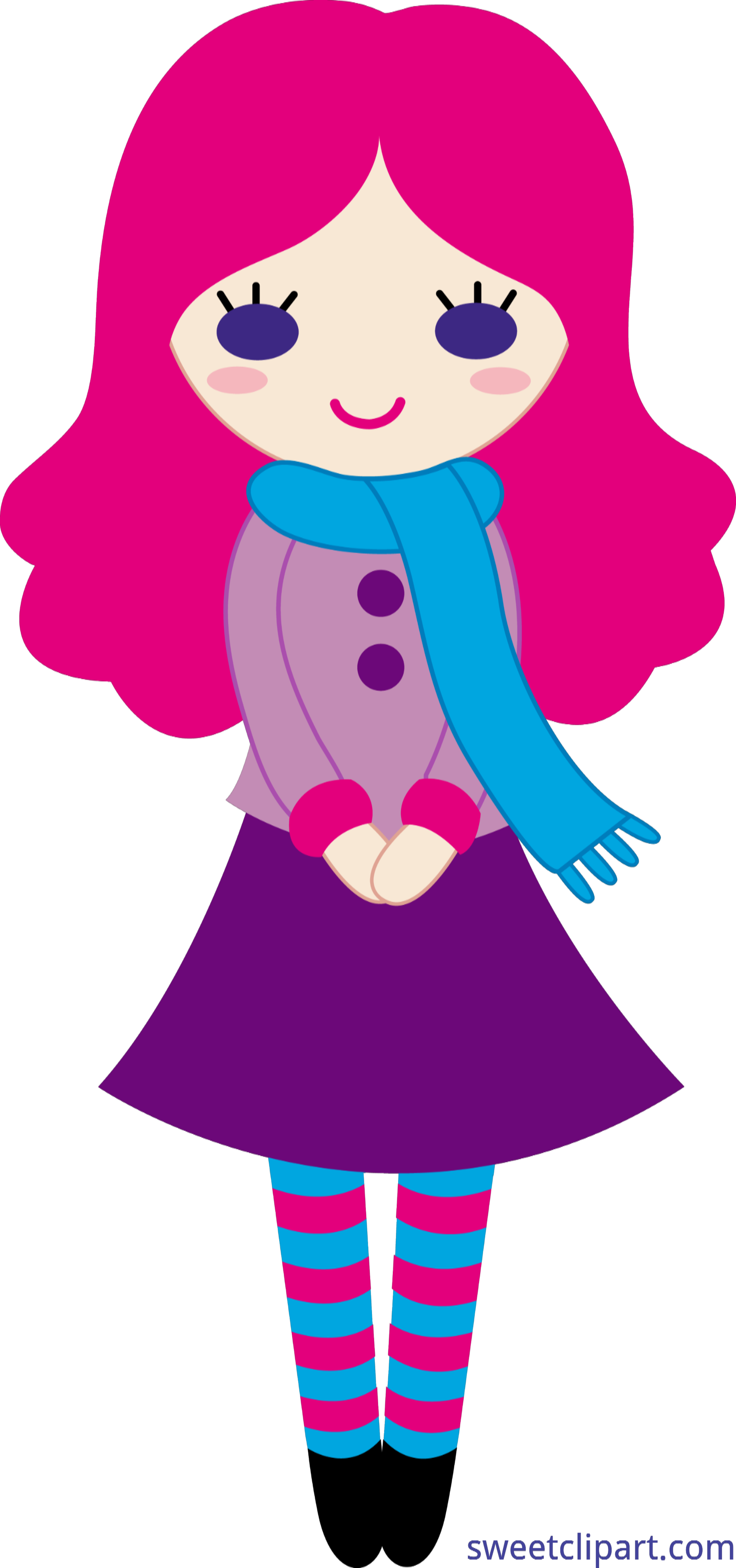 Cute Girl Pink Hair Clip Art - Png Download (3402x7243), Png Download