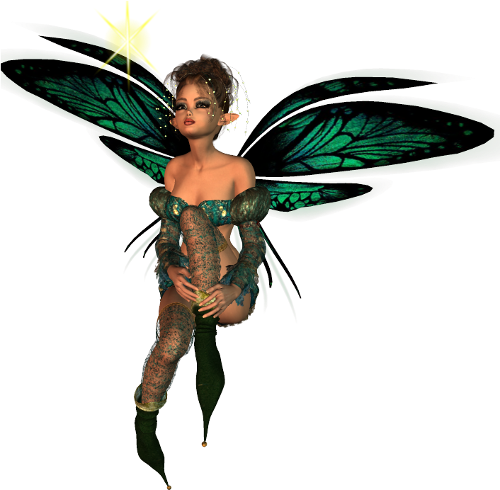 Cute 3d Green Female Elf Free Clipart - Fairy Cutout With Face - Png Download (600x596), Png Download