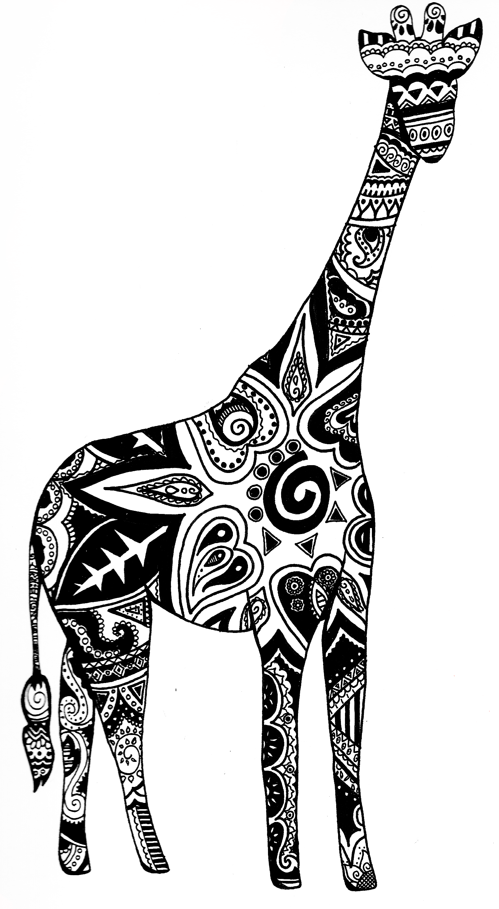 Giraffe - Tribal Giraffe Clipart (1594x2904), Png Download