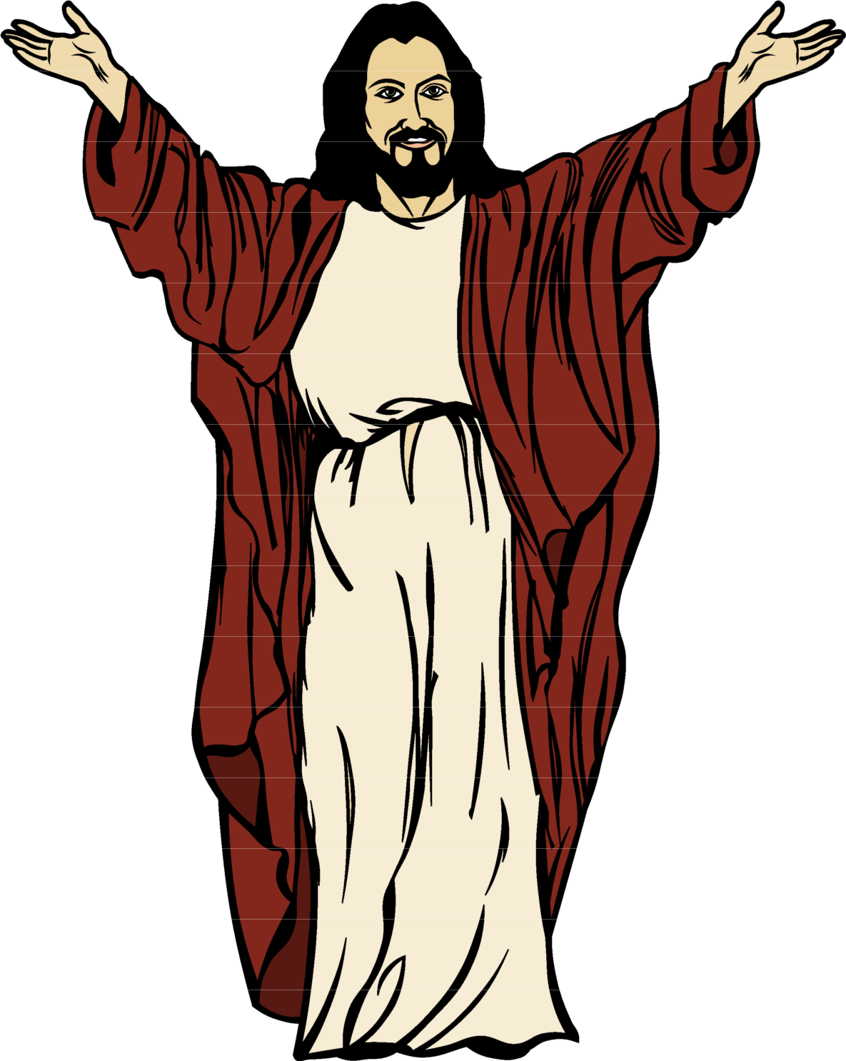 Jesus With Arms Outstretched Clipart - Jesus Cartoon Png Transparent Png (1185x1486), Png Download