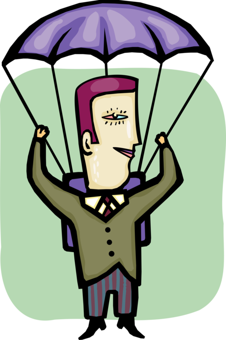 Vector Illustration Of Businessman Parachutes To Safe Clipart (466x700), Png Download