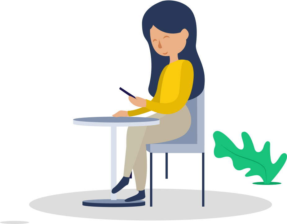 Illustration Of A Woman Sitting Holding Her Phone Clipart (926x722), Png Download