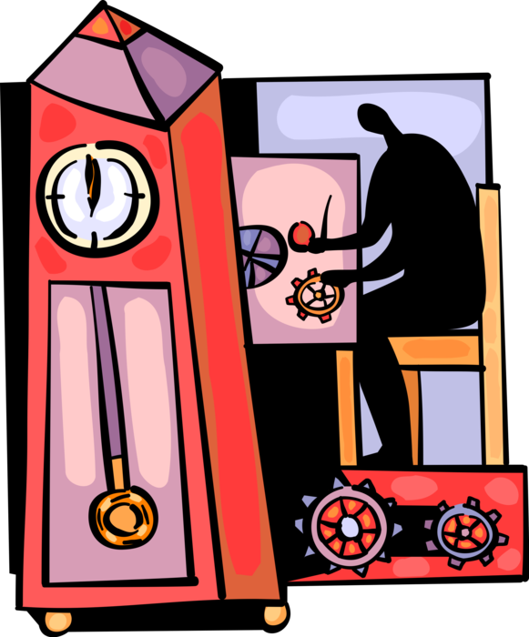 Vector Illustration Of Watch And Clockmaker Works On Clipart (581x700), Png Download