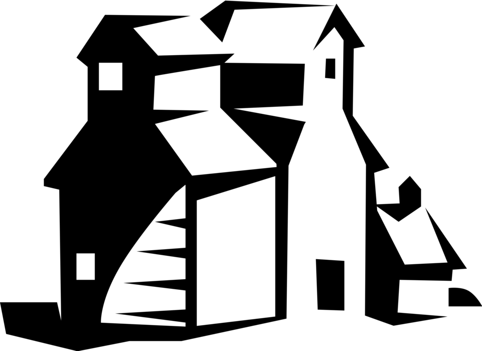 Vector Illustration Of Canadian Prairie Grain Elevators Clipart (961x700), Png Download