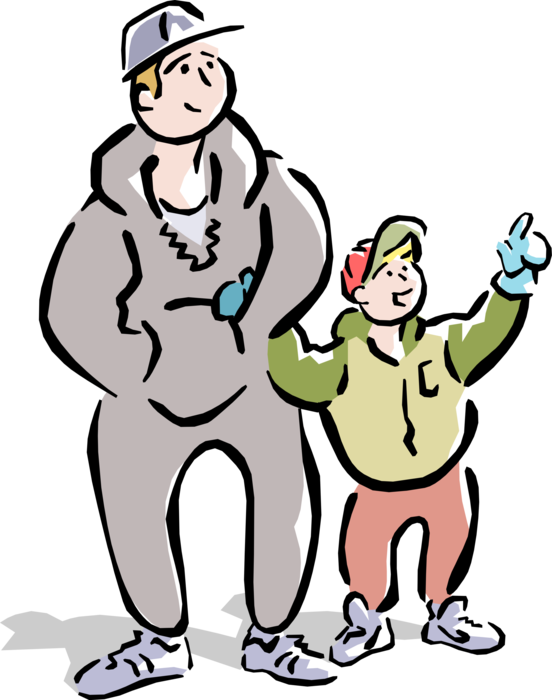Vector Illustration Of Dad And Son Go For Walk Clipart (552x700), Png Download