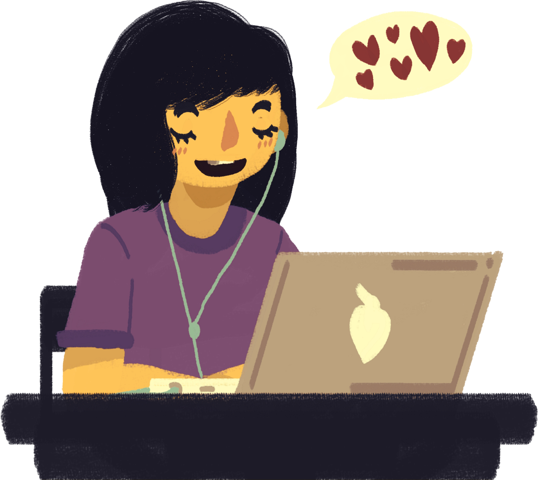 A Girl Sitting At A Desk Typing On Her Computer And Clipart (1791x2048), Png Download