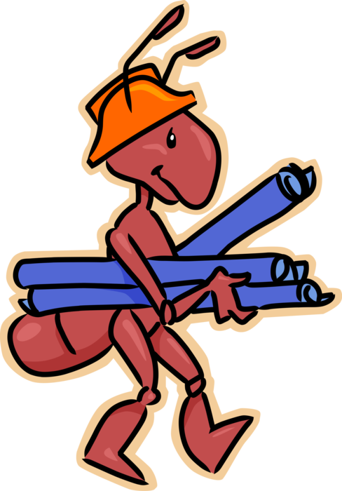 Vector Illustration Of Construction Worker Ant Insect Clipart (488x700), Png Download