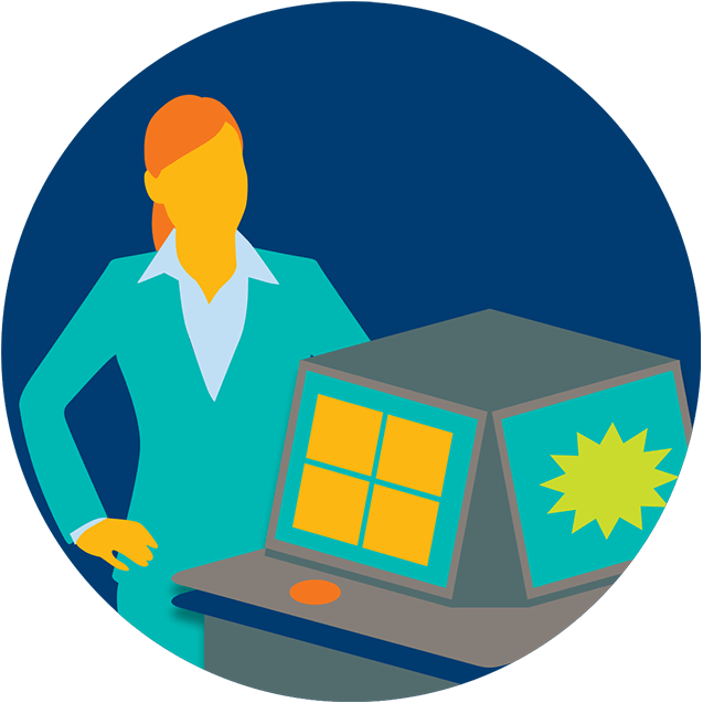 A Woman Stands Behind A Table Of Ebingo Terminals Clipart (637x637), Png Download