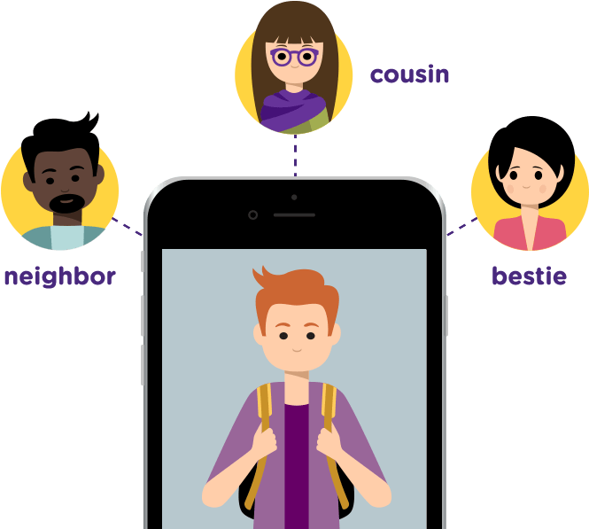 Phone With A Young Person With A Backpack Image Clipart (695x596), Png Download