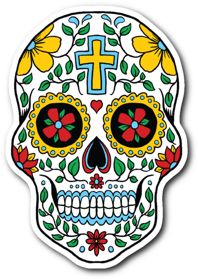 Sugar Skull 3" X 4" Die Cut Vinyl Sticker Clipart (600x600), Png Download