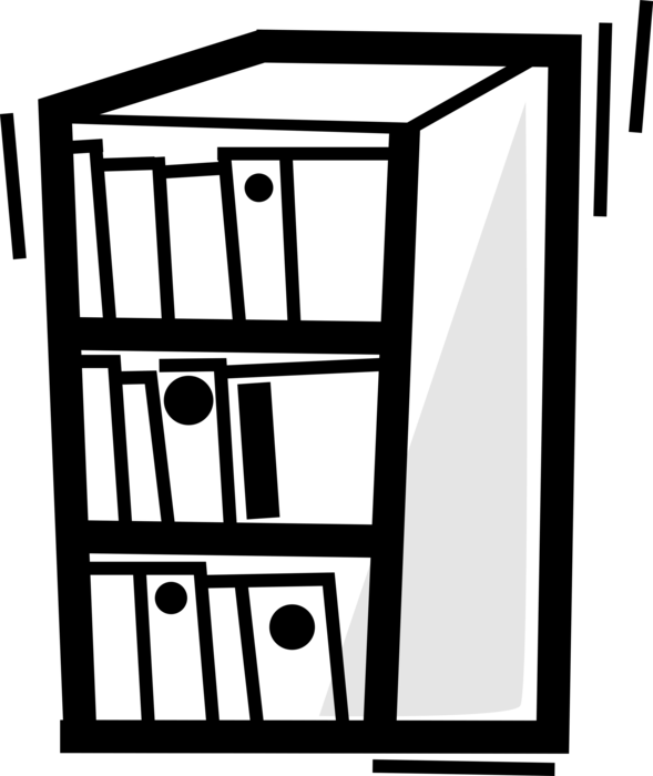 Vector Illustration Of Bookshelf Storage Shelves With Clipart (589x700), Png Download