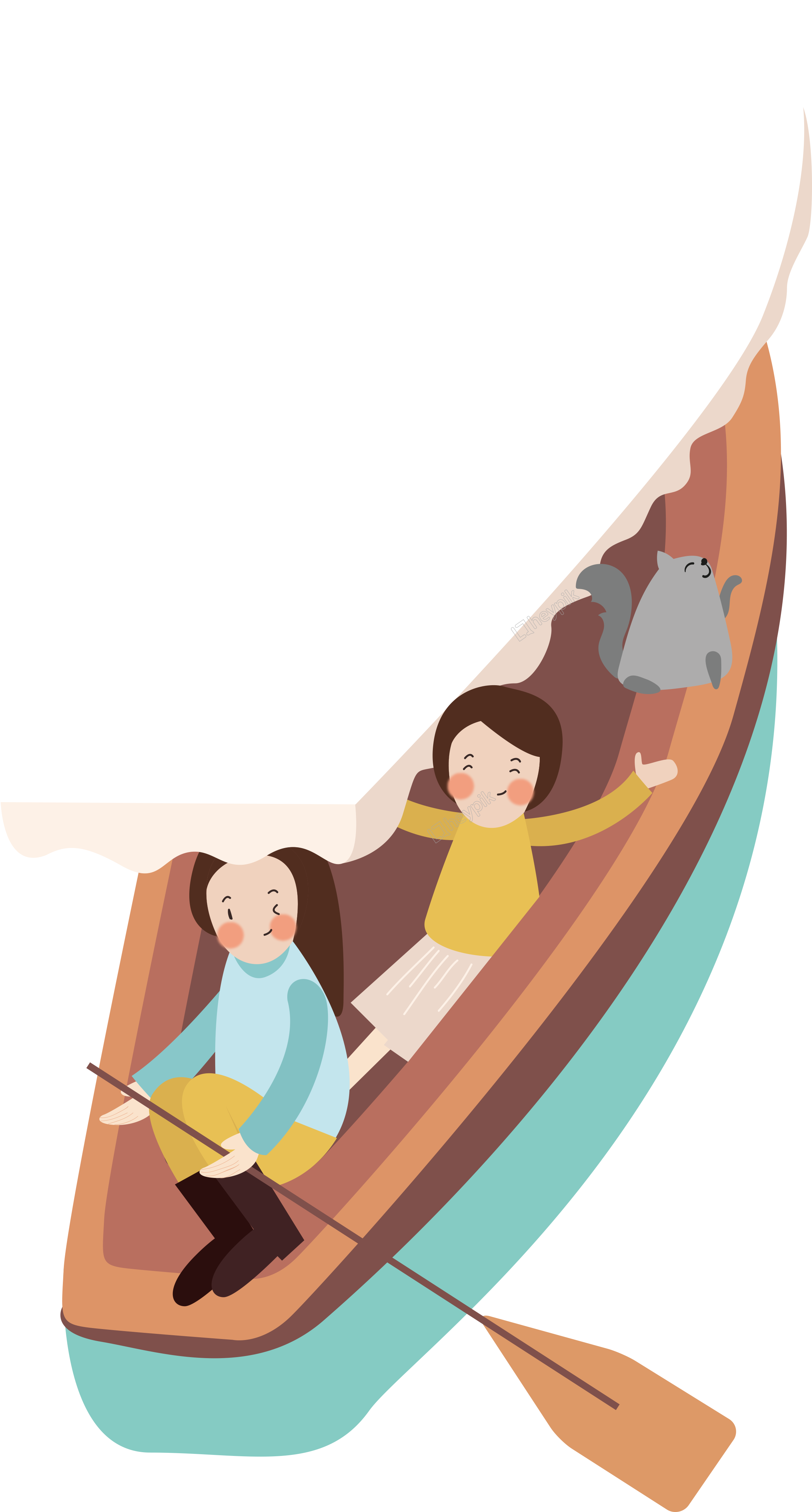 Royalty Free Library Cartoon Girl Rowing Decoration Clipart (4320x5029), Png Download