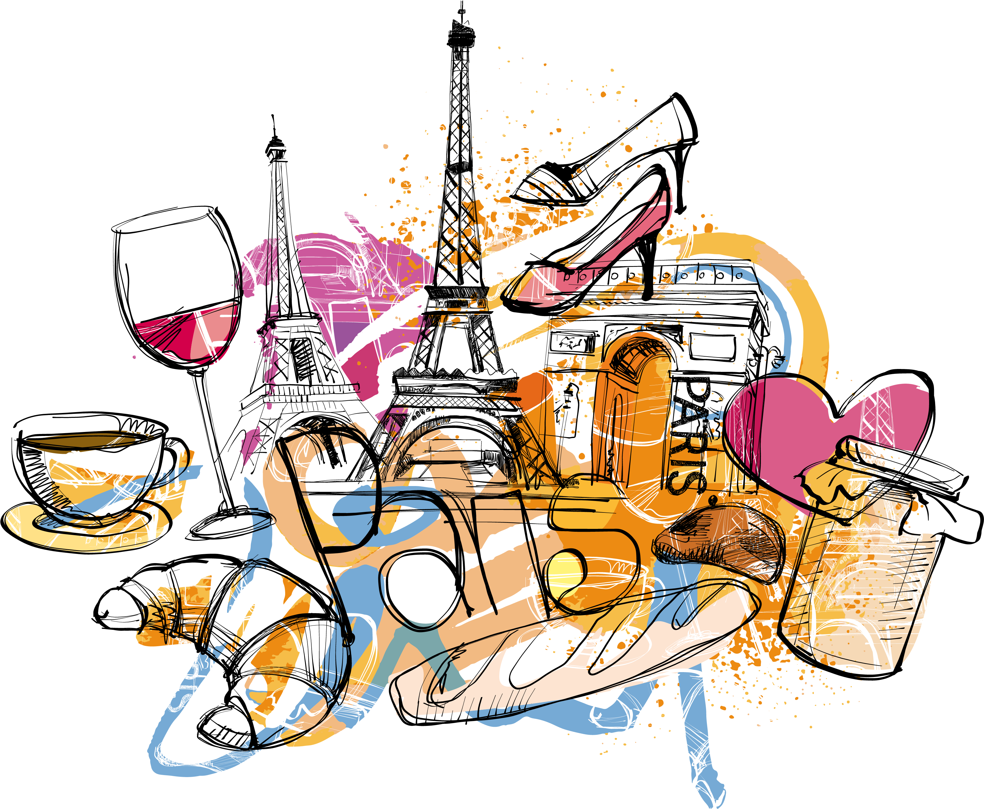 Eiffel Tower Architecture Cartoon Illustration Theme Clipart (4513x3446), Png Download