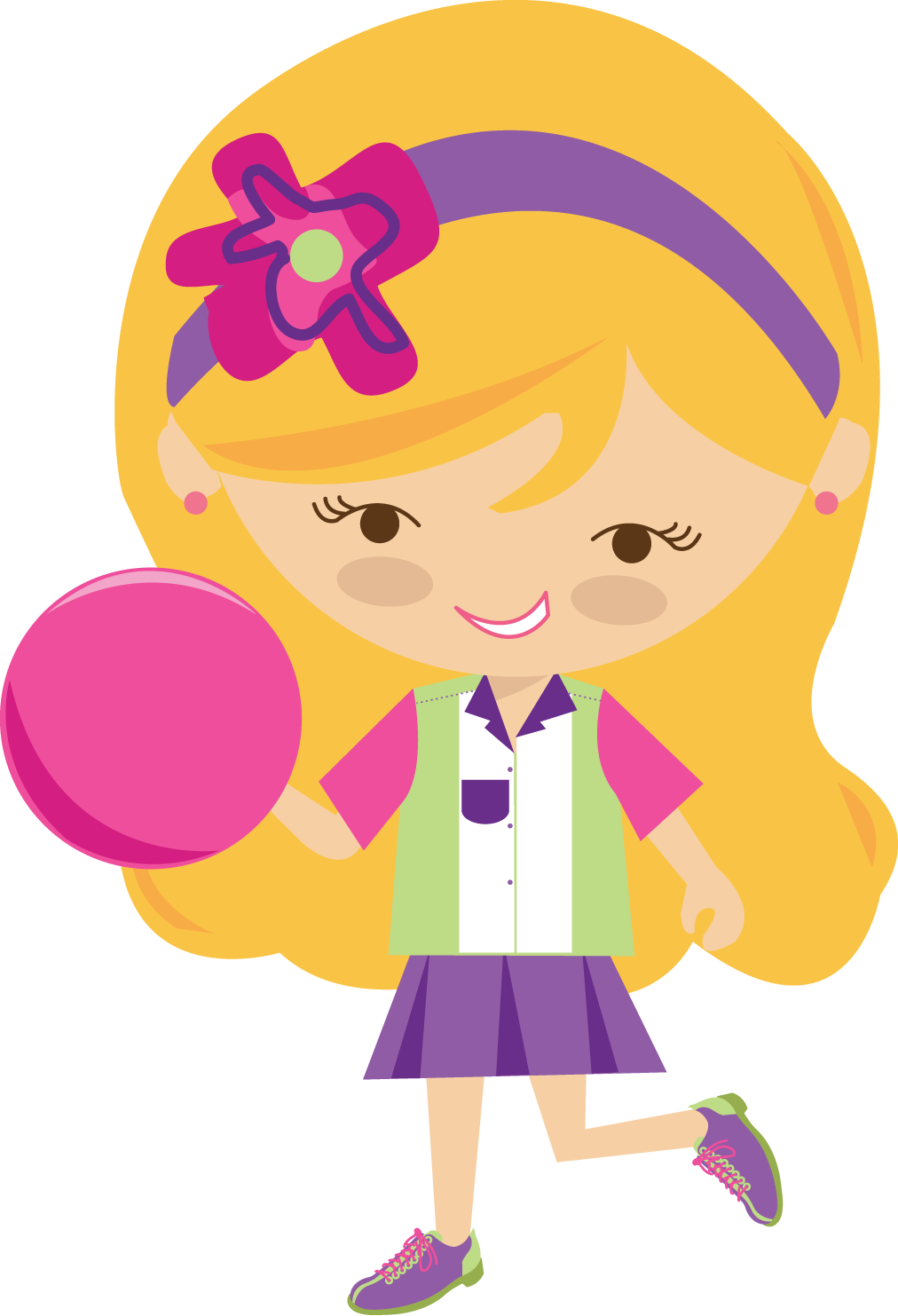 Little Girl Clipart Bowling Pencil And In Color Little - Kids At Ten Pin Bowling Cartoon Png Transparent Png (1012x1483), Png Download