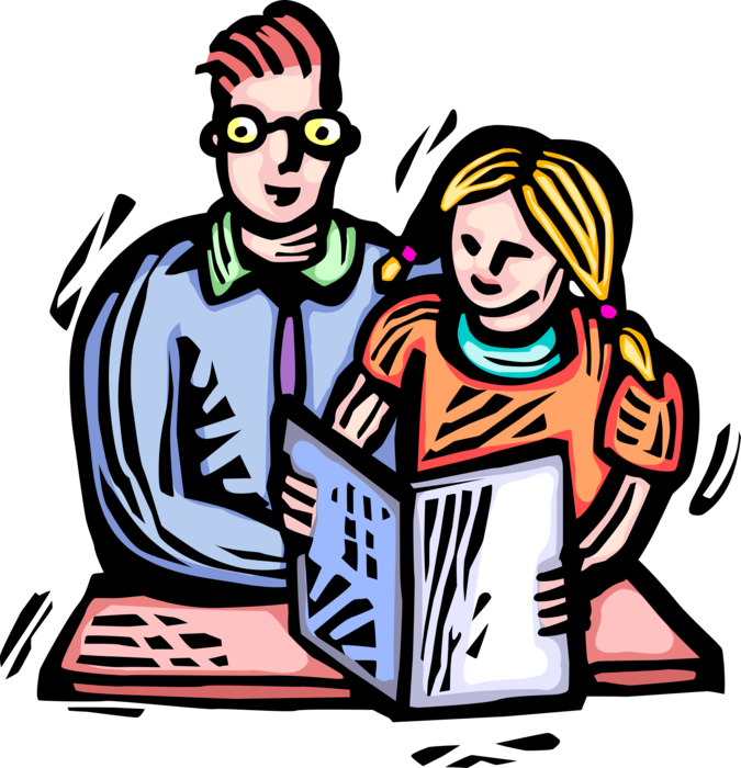 Vector Illustration Of Father Reads Reading Storybook Clipart (675x700), Png Download