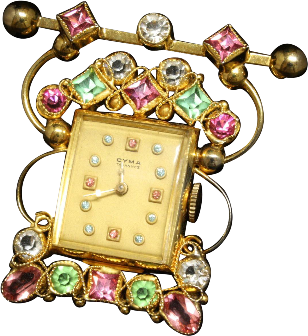 Cyma Tavannes Watch Brooch Switzerland Made 1950s Manual Clipart (1174x1174), Png Download