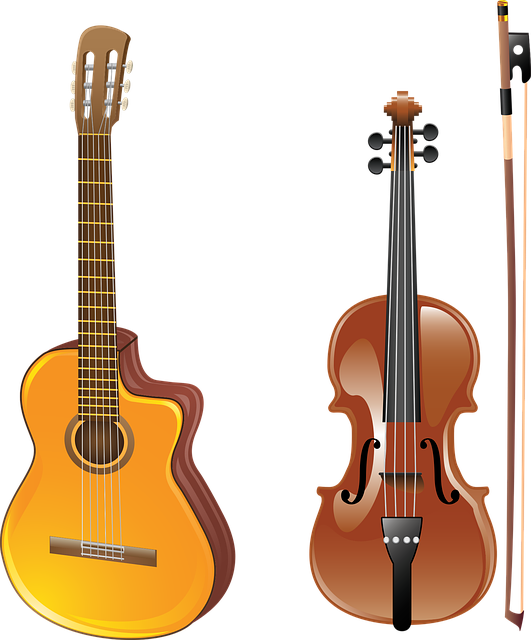 Guitar, Violin, Bow, Musical Instrument, Acoustics Clipart (531x640), Png Download