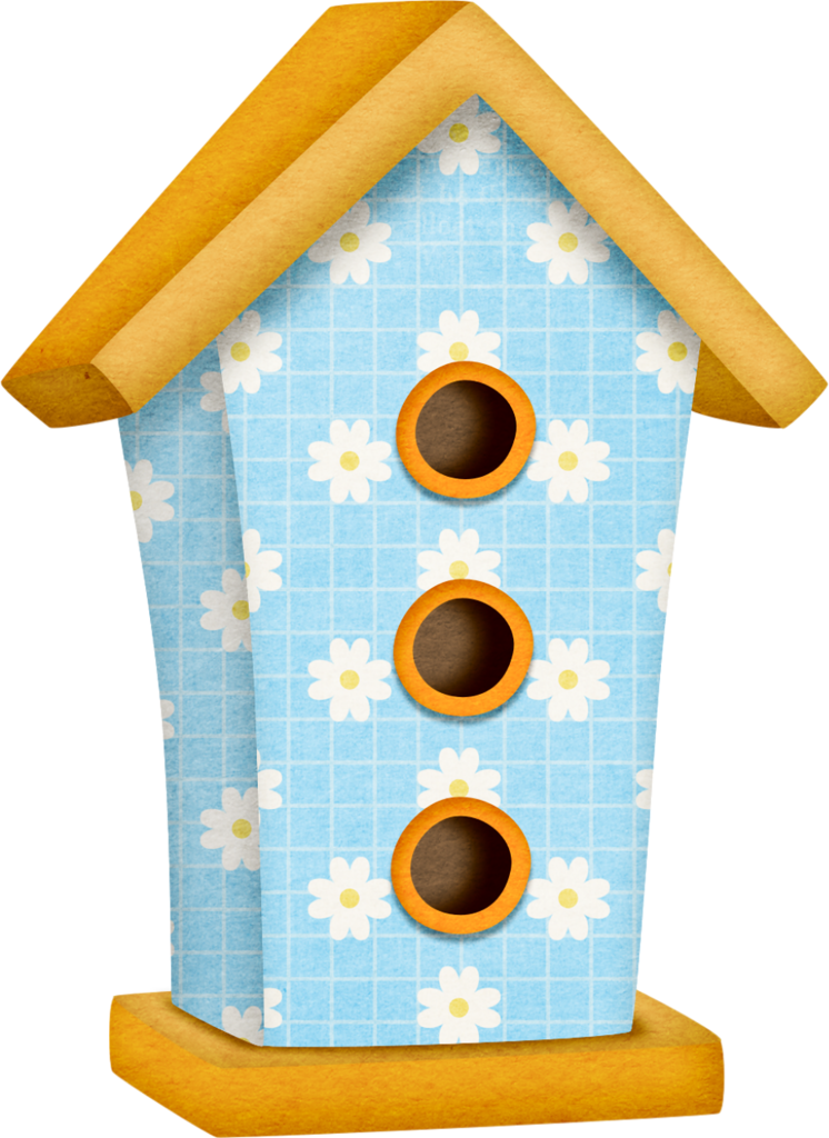 Blue With White Flowers Birdhouse Bird Party, Cute Clipart (746x1024), Png Download