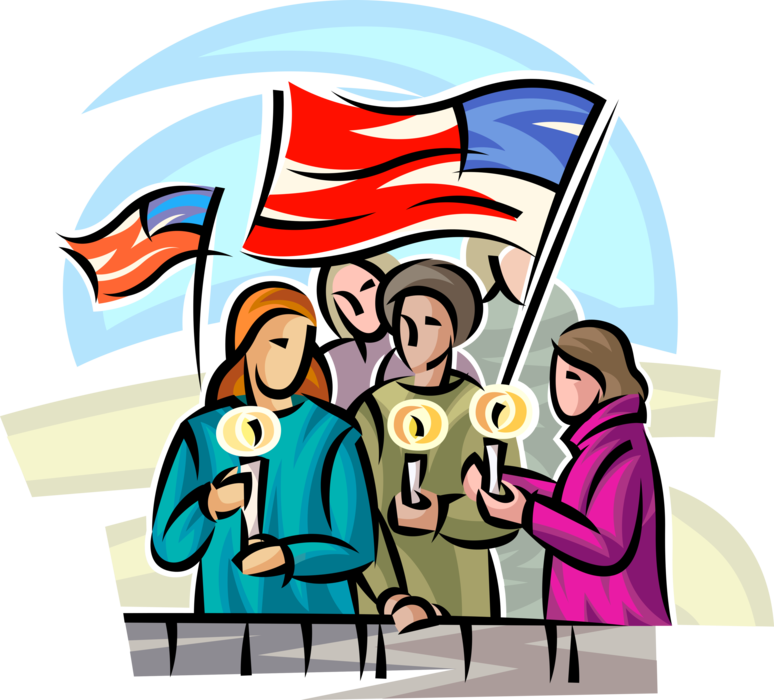 Vector Illustration Of Candlelight Vigil Supporters Clipart Full Size