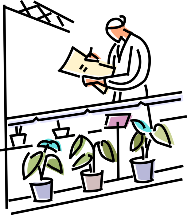 Vector Illustration Of Plant Biologist Studies Plant Clipart (609x700), Png Download
