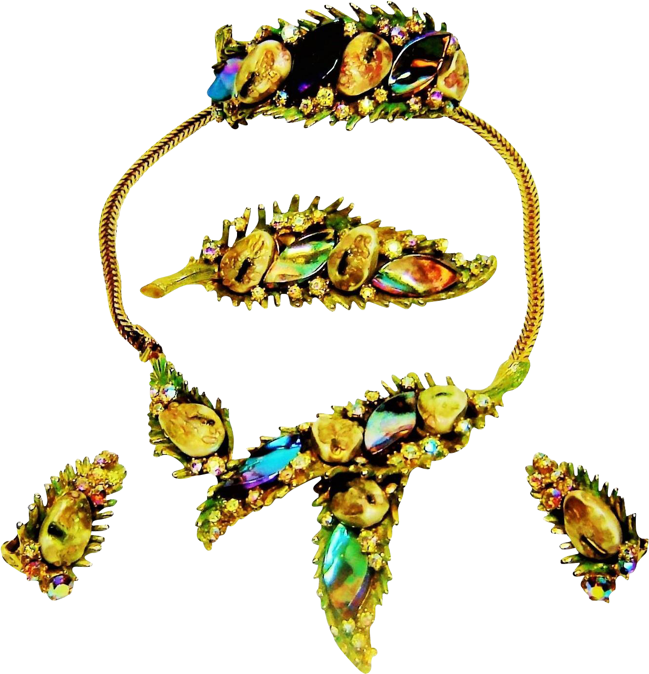 Vintage Har Dragon Tooth Necklace Bracelet Brooch Earrings Clipart (1377x1377), Png Download