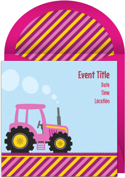 Pink Tractor Online Invitation Clipart (650x650), Png Download