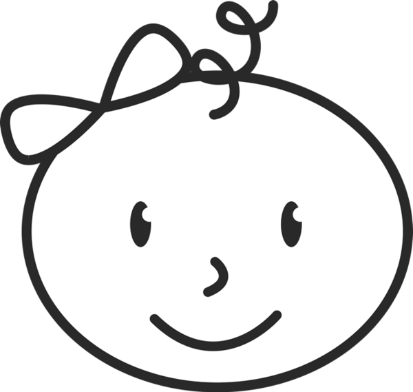 Newborn Baby Face With Bow And Curly-q Stamp Clipart (600x569), Png Download