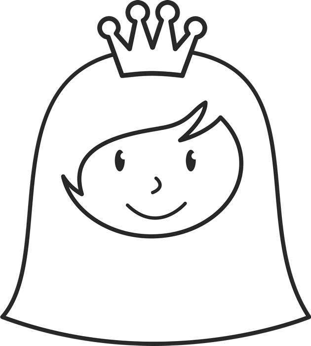 Girl Face With Long Hair And Crown Stamp Clipart (630x700), Png Download