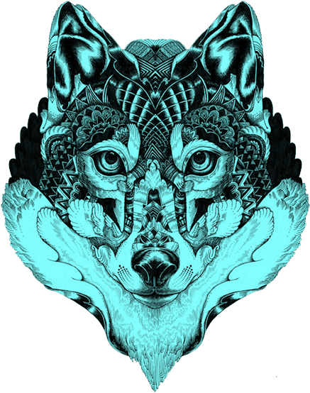 Blue Gray Tattoo Illustration Wolf Mandala Drawing Clipart (500x632), Png Download