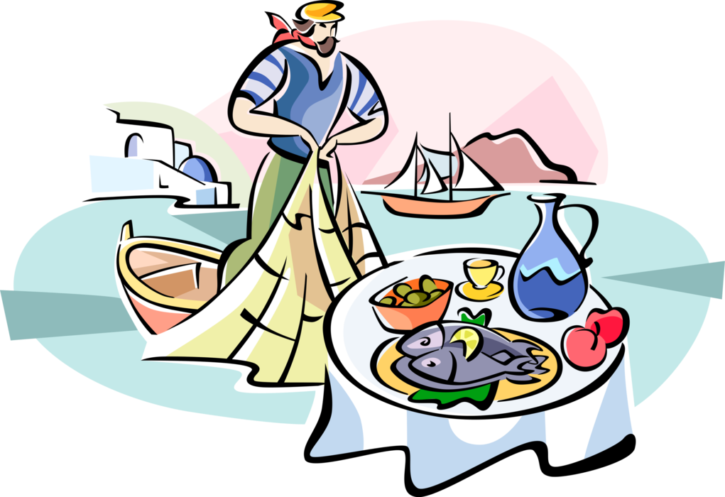 Vector Illustration Of Greek Fisherman With Fishing Clipart (1021x700), Png Download