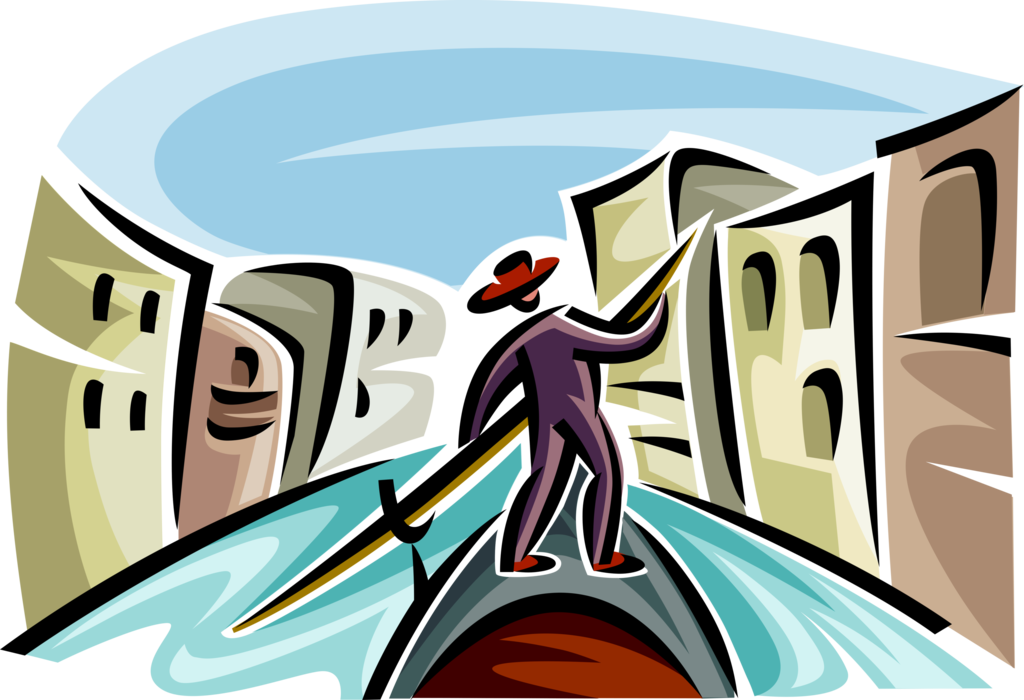 Vector Illustration Of Venetian Gondola Steered By Clipart (1024x700), Png Download