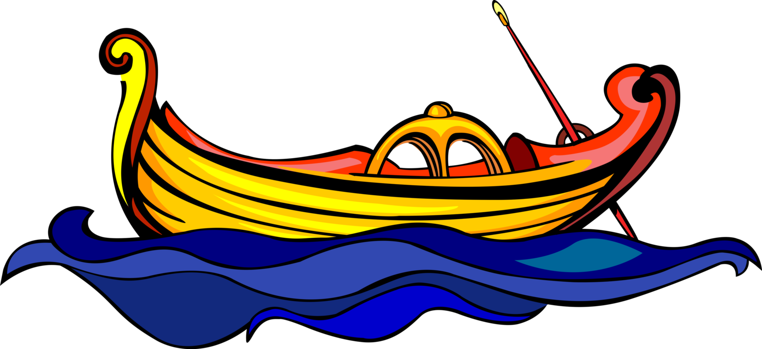 Vector Illustration Of Venetian Gondola Steered By Clipart (1527x700), Png Download