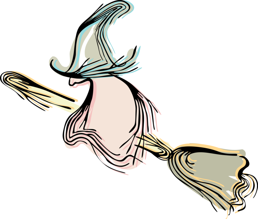 Witch On Broomstick Image Illustration Of Clipart (826x700), Png Download