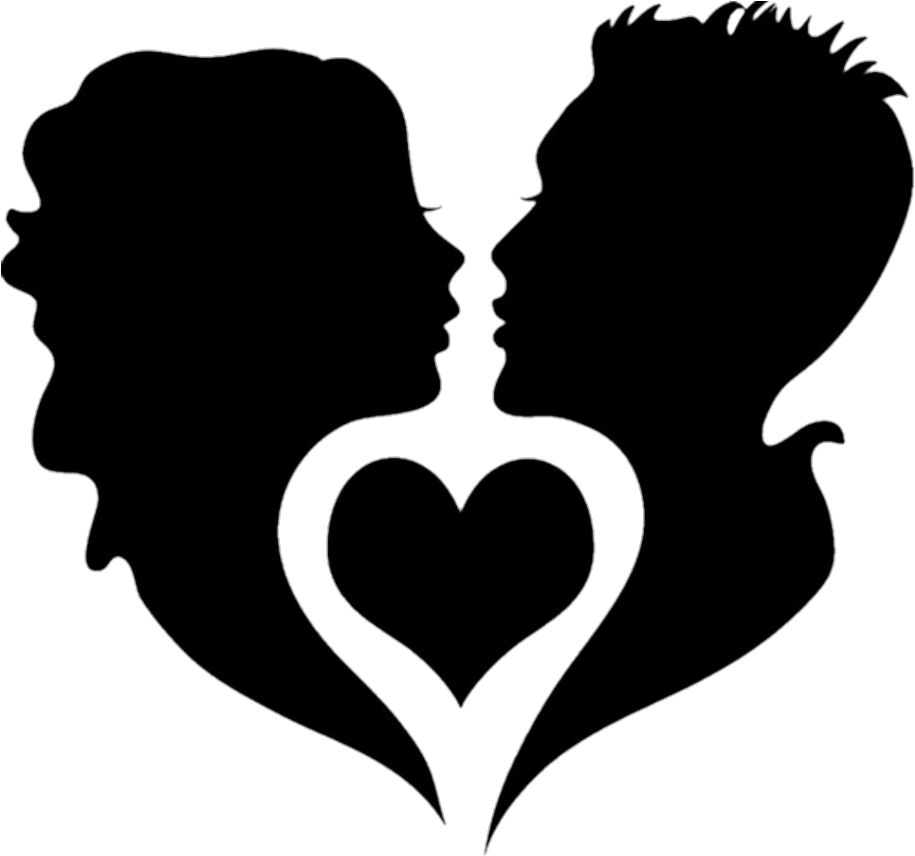 Black Silhouette Silhouettes Couples Couple Hearts Clipart (1024x869), Png Download