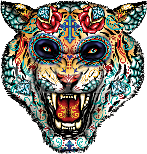 Day Of The Dead Tiger Clipart (675x675), Png Download