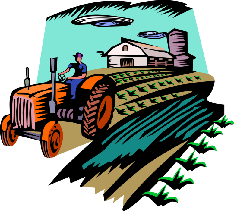 Farmer With Tractor In Fields Vector Image Ⓒ Clipart (776x700), Png Download