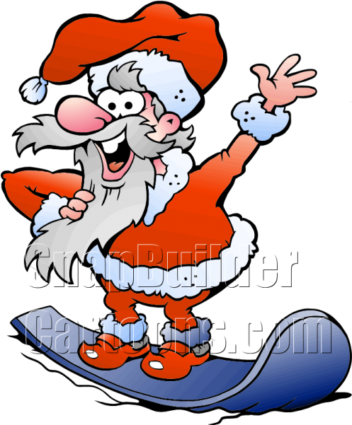 Santa Riding Blue Snow Board Clipart (600x600), Png Download