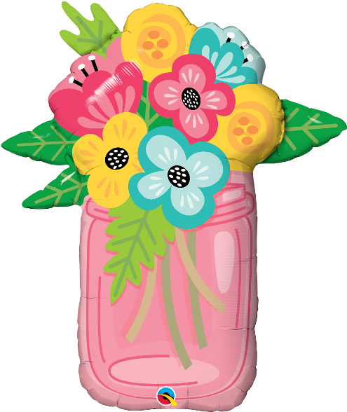 Mason Jar Bouquet 36" Supershape Balloon Clipart (600x600), Png Download