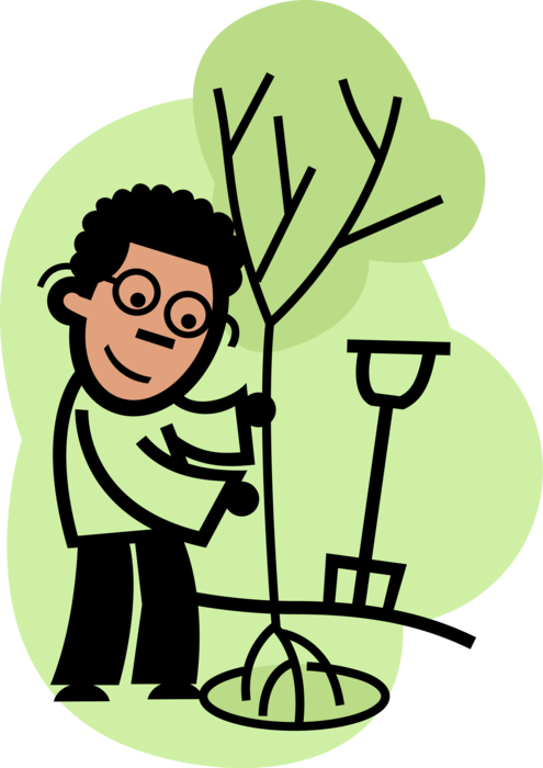 Vector Illustration Of Arborist Planting Tree Cultivates, Clipart (495x700), Png Download