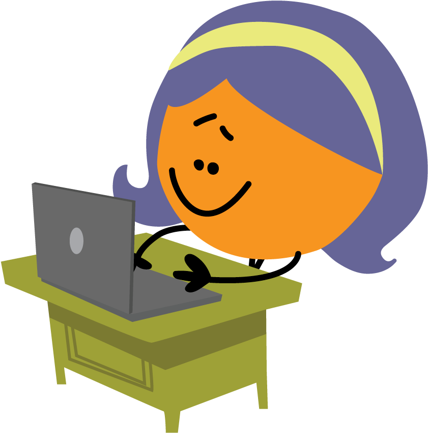 Female Cartoon Working On A Laptop At A Desk Clipart (1000x1000), Png Download