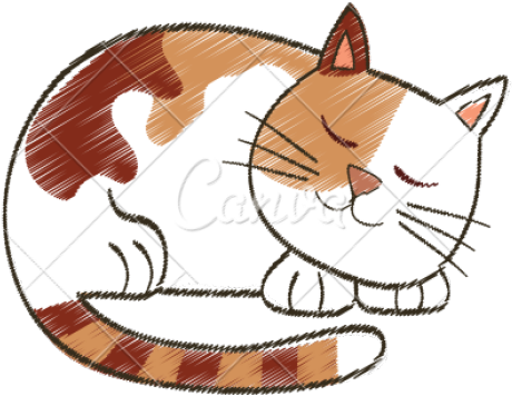 Drawn Kitten Cute Sleeping Cat Clipart (640x480), Png Download
