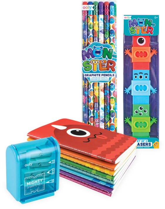 Monster Pals Happy Pack With Monster Pencils, Erasers, Clipart (800x800), Png Download