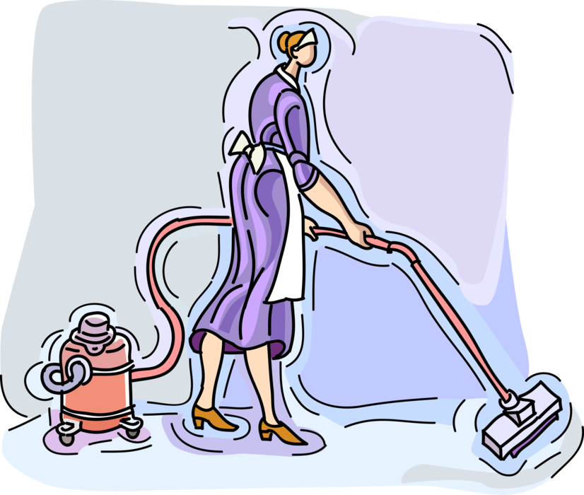 Vector Illustration Of Cleaning Service Maid Vacuuming Clipart (826x700), Png Download