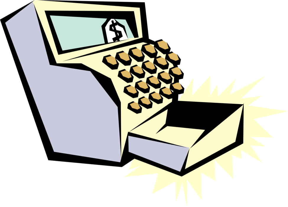 Vector Illustration Of Cash Register For Registering Clipart (975x700), Png Download