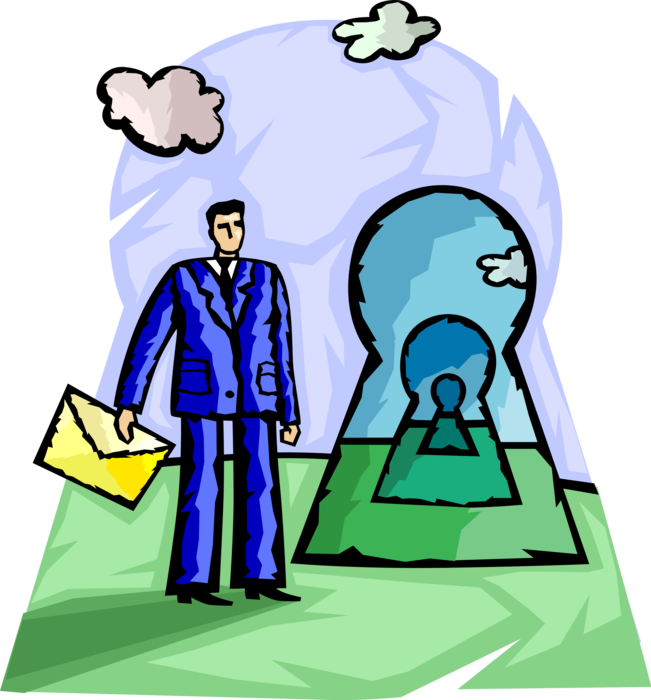 Vector Illustration Of Businessman With Keyhole Passageway Clipart (651x700), Png Download